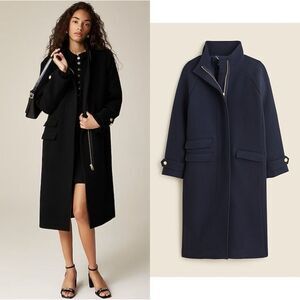 NWT J CREW Long Toscana coat in Italian stadium-cloth wool blend in dark navy